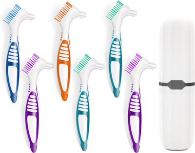 6 Pcs Denture Brush Set for False Teeth with White Carrying Case, Denture Toothb