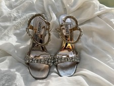 Badgley Mischka Galia Champagne Metallic Jeweled Stiletto w/Ankle Strap Size 5.5