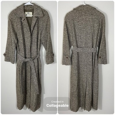 AQUASCUTUM of LONDON Tweed Belted Trench Coat Womens Size 6 Made in England