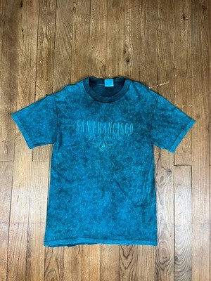 Vintage T-Shirt bestickt Tye Dye Marineblau 100% Baumwolle USA Components M Single St