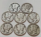 Lot of 8 Mercury Dimes • 90% Silver • Mixed Dates • X123