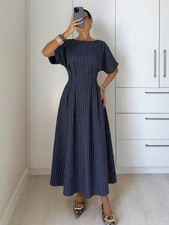 Elegant Ladies Navy Stripe Maxi Dress