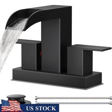 Bathroom Faucet 2/3 Hole Waterfall Spout Dual Handle Pop Up Drain Easy Install