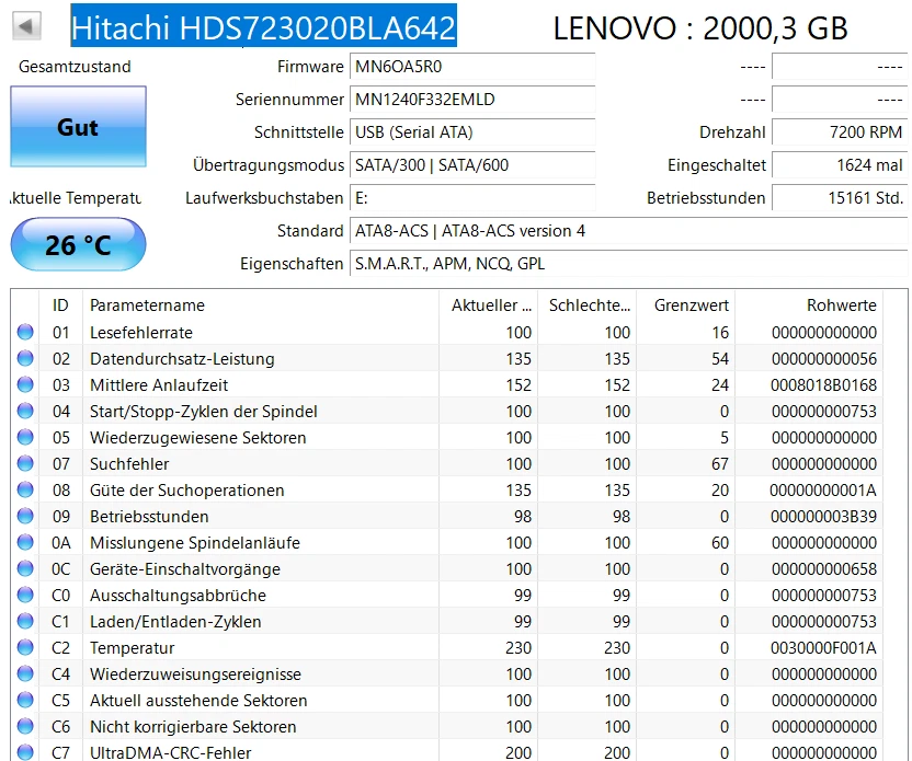 Festplatte Hitachi HDS723020BLA642 - 2TB - 2000GB SATA HDD - Bild 2 von 2