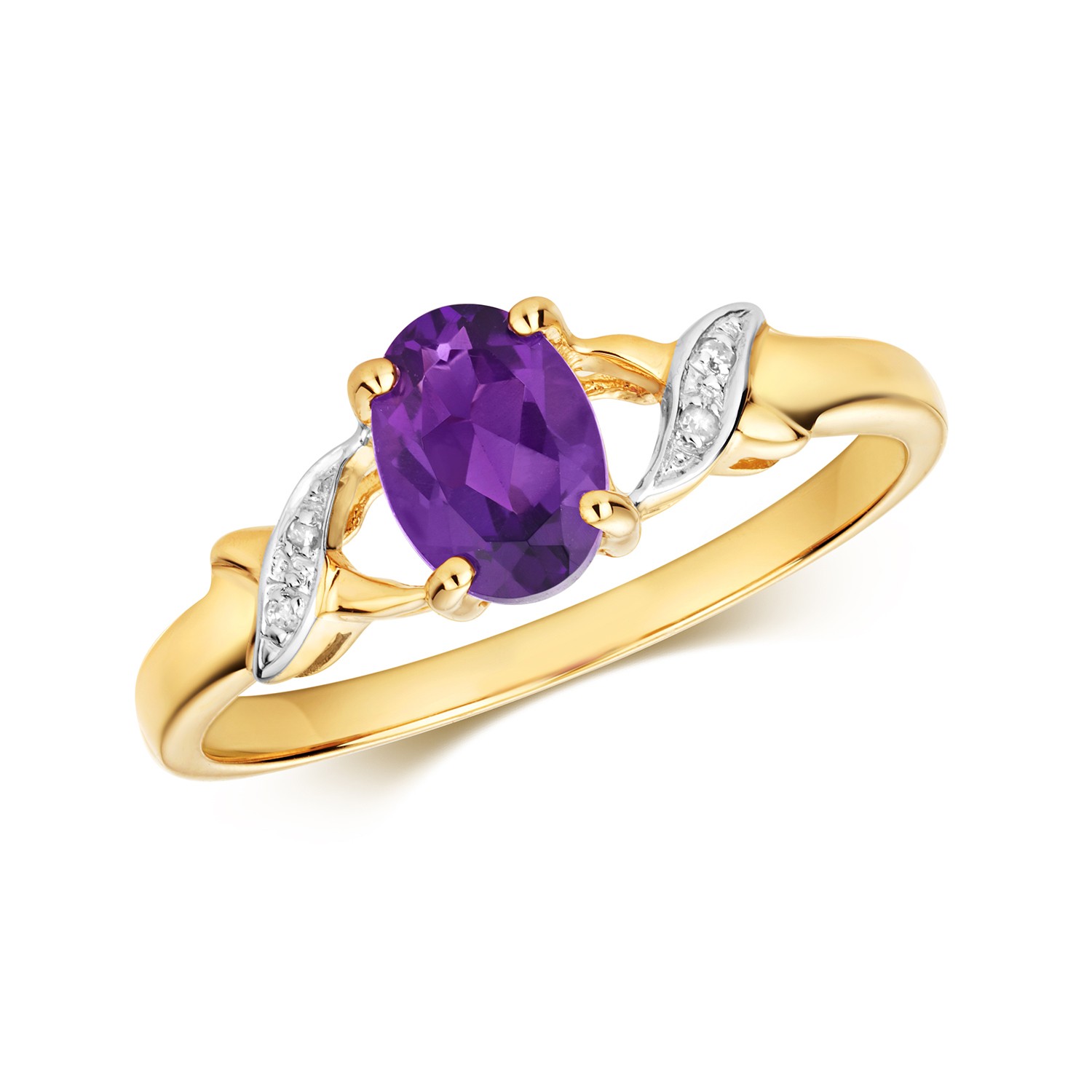 Bague or jaune 9k diamant et améthyste pour sublimer vos tenues de soirée et du quotidien