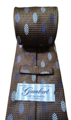 VINTAGE Gambert Men's Tie Silk 59x3.5'' USA Geometric Retro 70's Brown