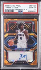 2020 PANINI PRIZM ROOKIE PENMANSHIP ORANGE ICE #RPTMX TYRESE MAXEY PSA 10