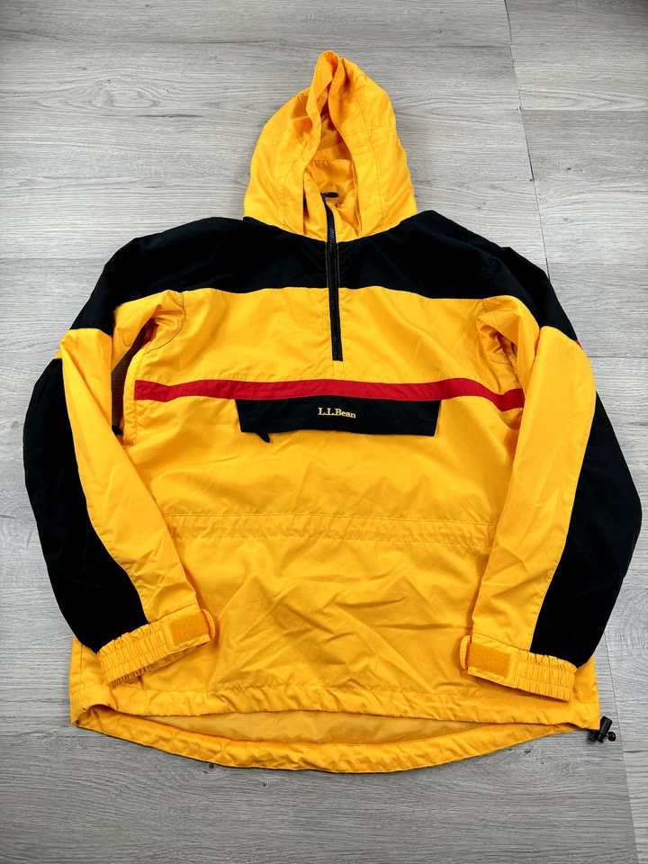 Chaqueta cortavientos vintage LL Bean para mujer S amarilla negra anorak con capucha años 90 Foto 3 de 4