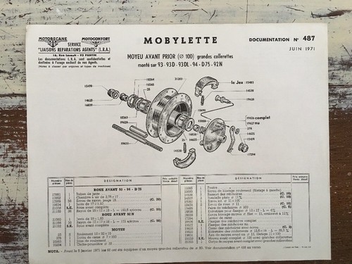 Motobécane Motoconfort moyeu Prior parts list catalogue mobylette 1971 - Imagen 2 de 2