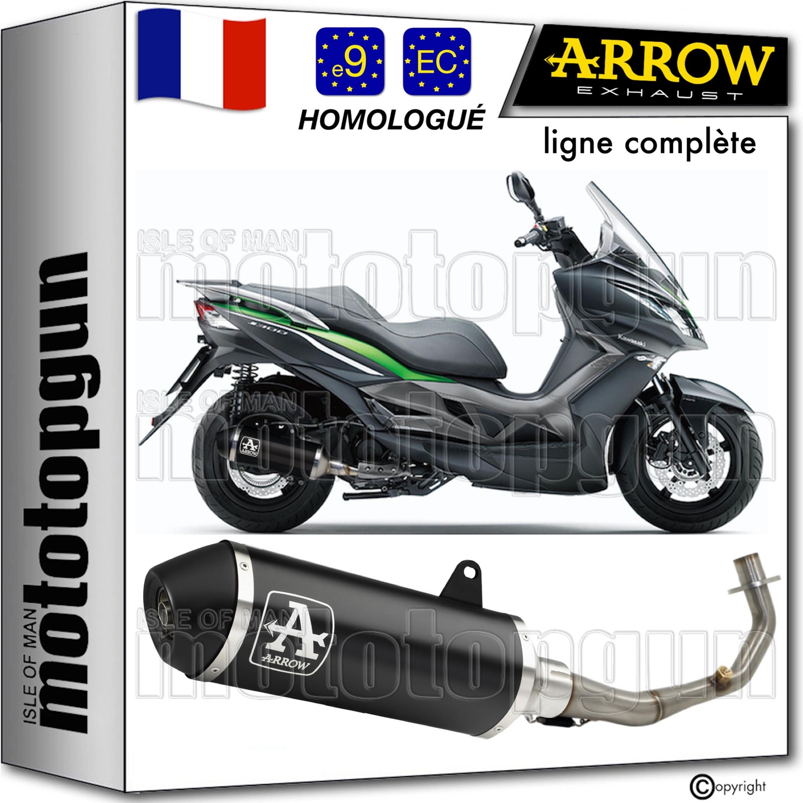 Échappement homologué pour rouler en ville avec Kawasaki J125 2016 Arrow noir