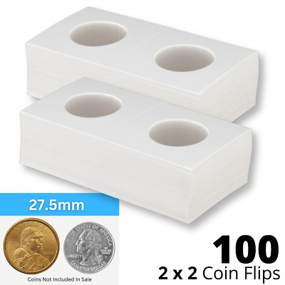 100 pcs Coin Holders 2 X 2 Cardboard Flips Diameter 27.5mm New