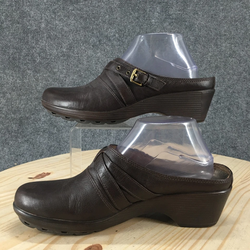 Easy Spirit Shoes Womens 9.5 M Steuben Slip On Mule Clogs Wedge Brown Leather - Image 2 of 4