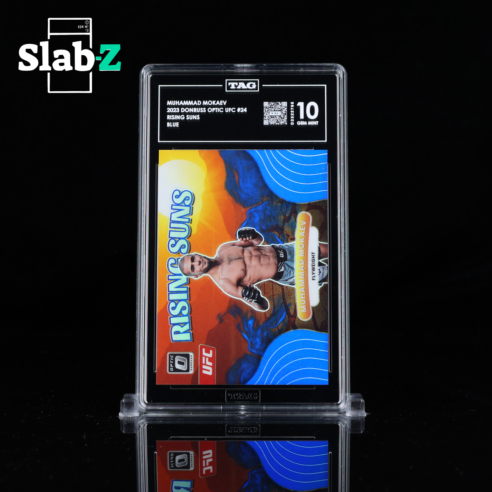 2023 UFC Donruss Optic MUHAMMAD MOKAEV RC /49 BLUE RISING SUNS, TAG 10 GEM MINT!