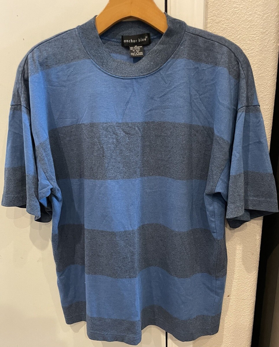 90s anchor blue マルチボーダーTシャツ ボックス L相当 Vtg Y2K 90s Anchor Blue Striped T-shirt Blue Boxy Fit Men's