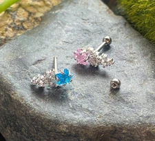 1pc CZ Clustered Shooting Star Tragus Helix Cartilage Ring 16g 1/4"