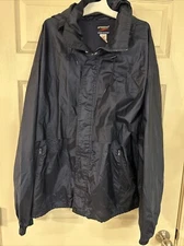 Vintage Speedo Windbreaker Mens  Navy 100% Nylon Rain Hood Vented Jacket 90s L
