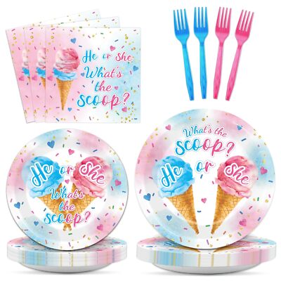 96PCS Ice Cream Gender Reveal Party Tableware What's the Scoop Gender Reveal ...