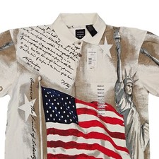 Cotton Traders Sport Men's White Patriotic Short Sleeve Polo Shirt Size Medium