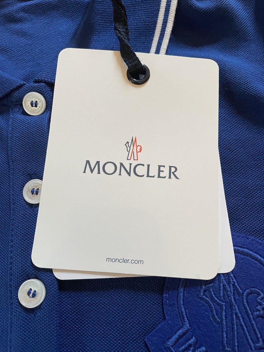 New Moncler Maglia Polo Manica Corta XS Blue Logo | eBay