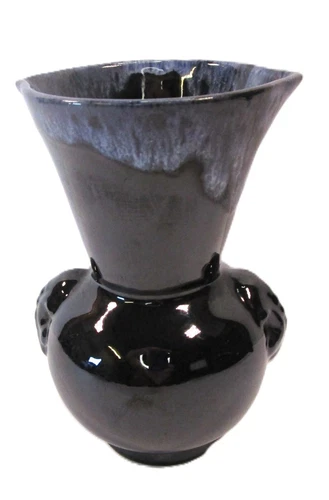 Van Briggle Art Pottery Small Black Vase W Blue Drip Glaze Signed AVB Pls Read