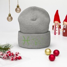 Pisces in the Stars Knit Beanie - Cozy Knit Hat Heather Grey