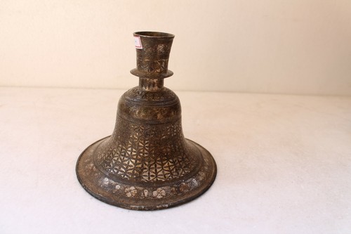 Antique Old Fine Silver Inlay Bidri Work Iron Hookah Base Pot Collectible NH4254 - Picture 11 of 12
