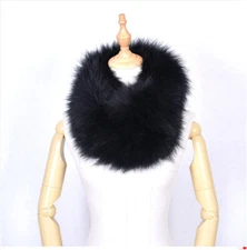 Men's Real Fox Fur Scarf Infinity Neckerchief Winter Warm Shawl Wraps Black