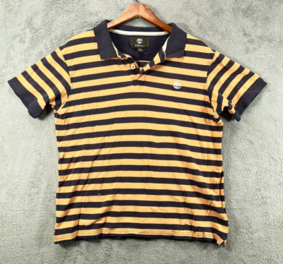 Vintage Timberland Earthkeepers Mens Large Polo Shirts Orange Navy Short Sleeve