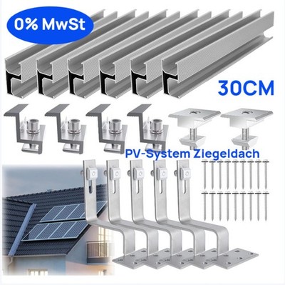 Solarpanel Halterung Ziegeldach Set, Aluprofil Photovoltaik Dachhaken 30-35-40mm