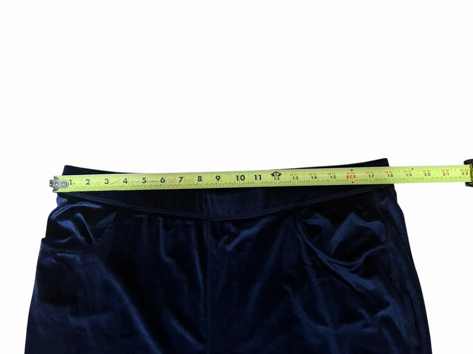 Quacker Factory Blue Metallic Velvet Pants Size Large Pull On Stretch Wide Leg - Image 3 of 4