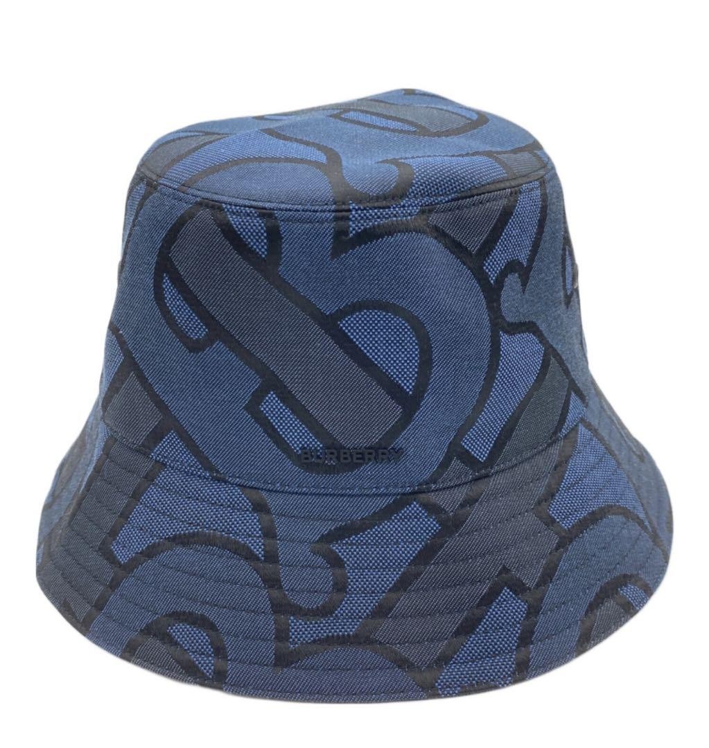 Burberry Bucket Hat Blue Logo Print Men Hat Accessory Original