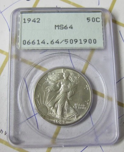 1942 Walking Liberty Half Dollar PCGS MS64 Old Style Rattler Holder Uncirculated