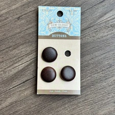 3 NEW 2010 Sewology Brown Sewing Buttons on Card Shank Round 5/8 in Leather-Like