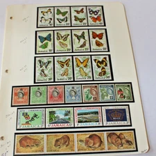 JAMAICA LOT OF STAMPS & SS IN MOUNTS ON ALBUM PAGES SETS BUTTERFLIES ETC