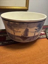 Vintage Delfts Blauw Blue Transfer Hand-Painted Windmill Sailboat Holland Bowl