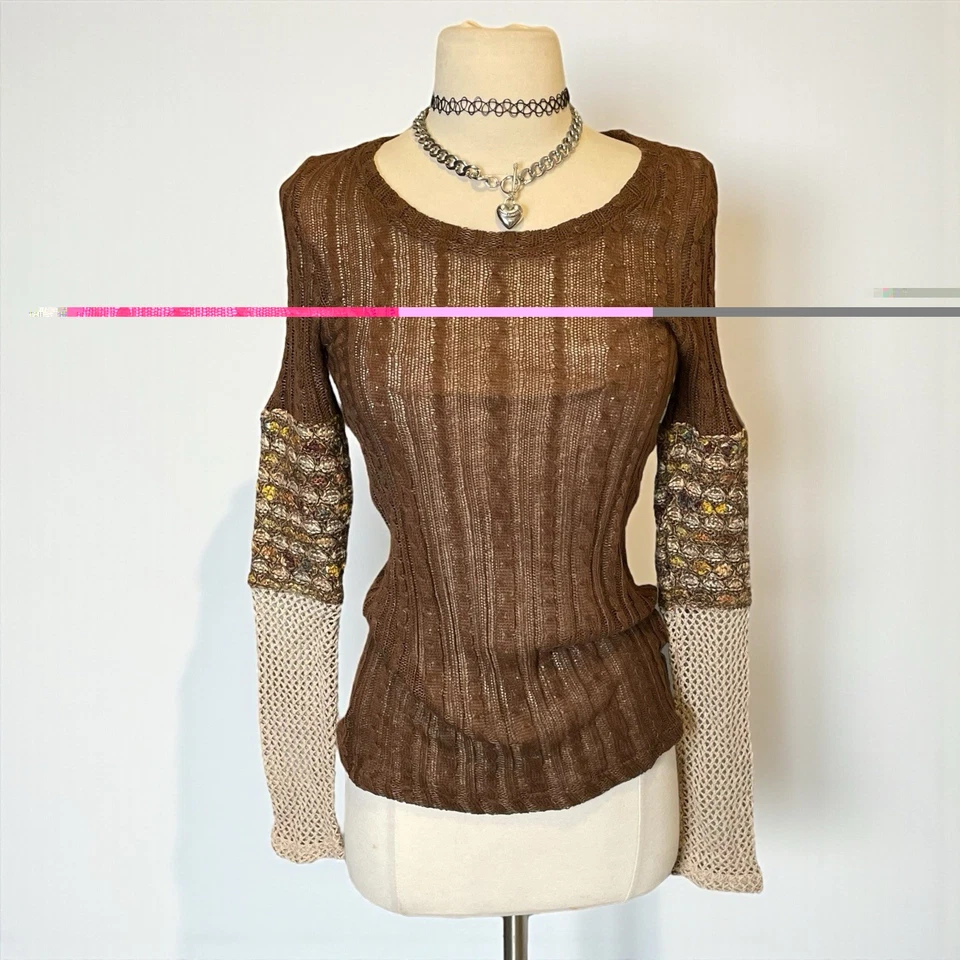 Suéter Hipster Marrón Top Tejido Threads 4 Pensamiento Grunge Y2k Boho Hippie Foto 2 de 4