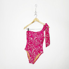 J. CREW Bow one-shoulder one-piece swimsuit festival pink floral womens 6 NWT