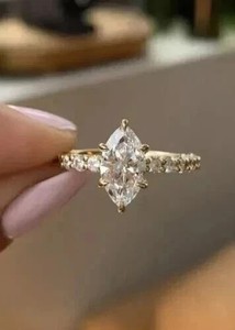 Authentic 2.50 CT Marquise Cut Moissanite Solitaire Engagement Ring 14k Yellow Gold Plated