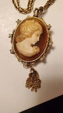60's Oval Cameo Locket With hanging Tassel Necklace