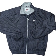 Vintage 90s Nike Black Windbreaker Jacket Embroidered Big Swoosh Size L Full Zip