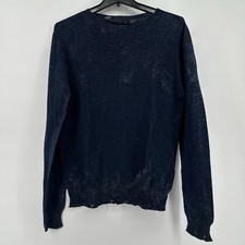 Zara Man Distressed Crew Neck Sweater Textured Grunge Men's Large Blue White NWT