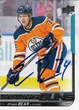 Signed Ethan Bear Young Guns 2018-19 UD Edmonton Oilers Autographed Rookie Card