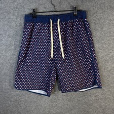 Fair Harbor Swim Trunks Navy Geometric Pattern Elastic Waist Drawstring Men M