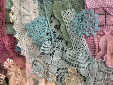 LACE TRIMS SCRAPS Huge Lot Vintage Hand Dyed Cotton Bundle Craft Sew Embellish