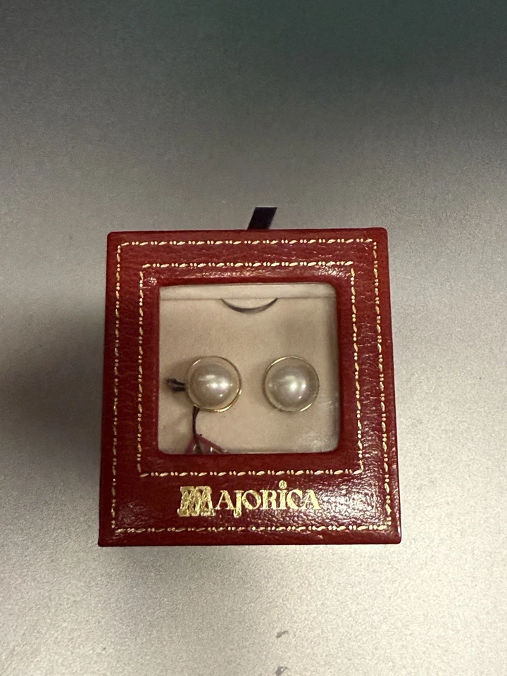 NUEVO Aretes vintage de perlas de oro amarillo de 14k Majorica Foto 3 de 3