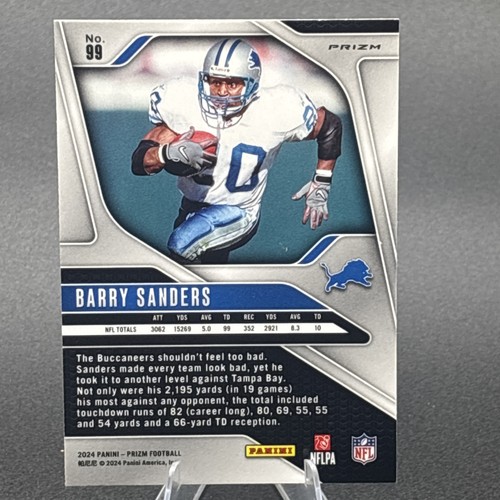 2024 Panini Prizm Barry Sanders Silver Prizm SP Card 99 LIONS! - Picture 6 of 6