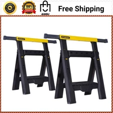 Stanley 32 in Plastic Adjustable Folding Sawhorse 2 Pack STST60626 Heavy Duty