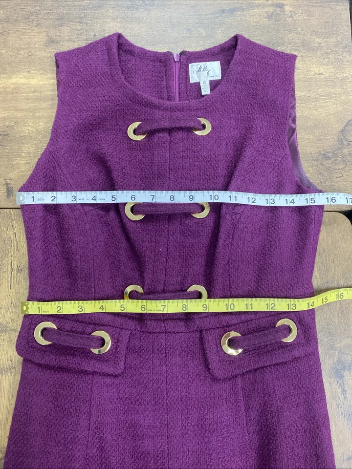 Milly Burgundy Sleeveless Wool Boucle Sheath Dress w/ Grommet Detail US sz 6 - Image 3 of 4