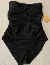 Kona Sol Women's Small 4-6 Black Shirred One Piece Swimsuit Strapless NWT