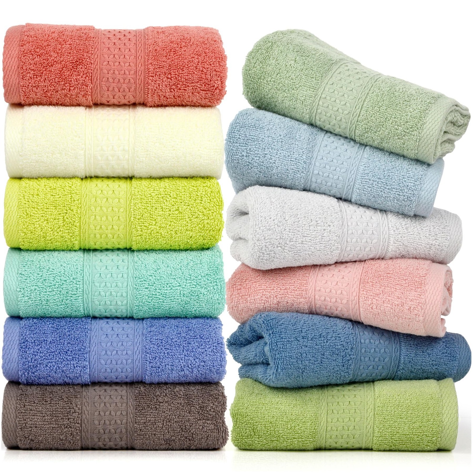12-Pack 100% Cotton Colorful Hand Towels for Bathroom & Kitchen